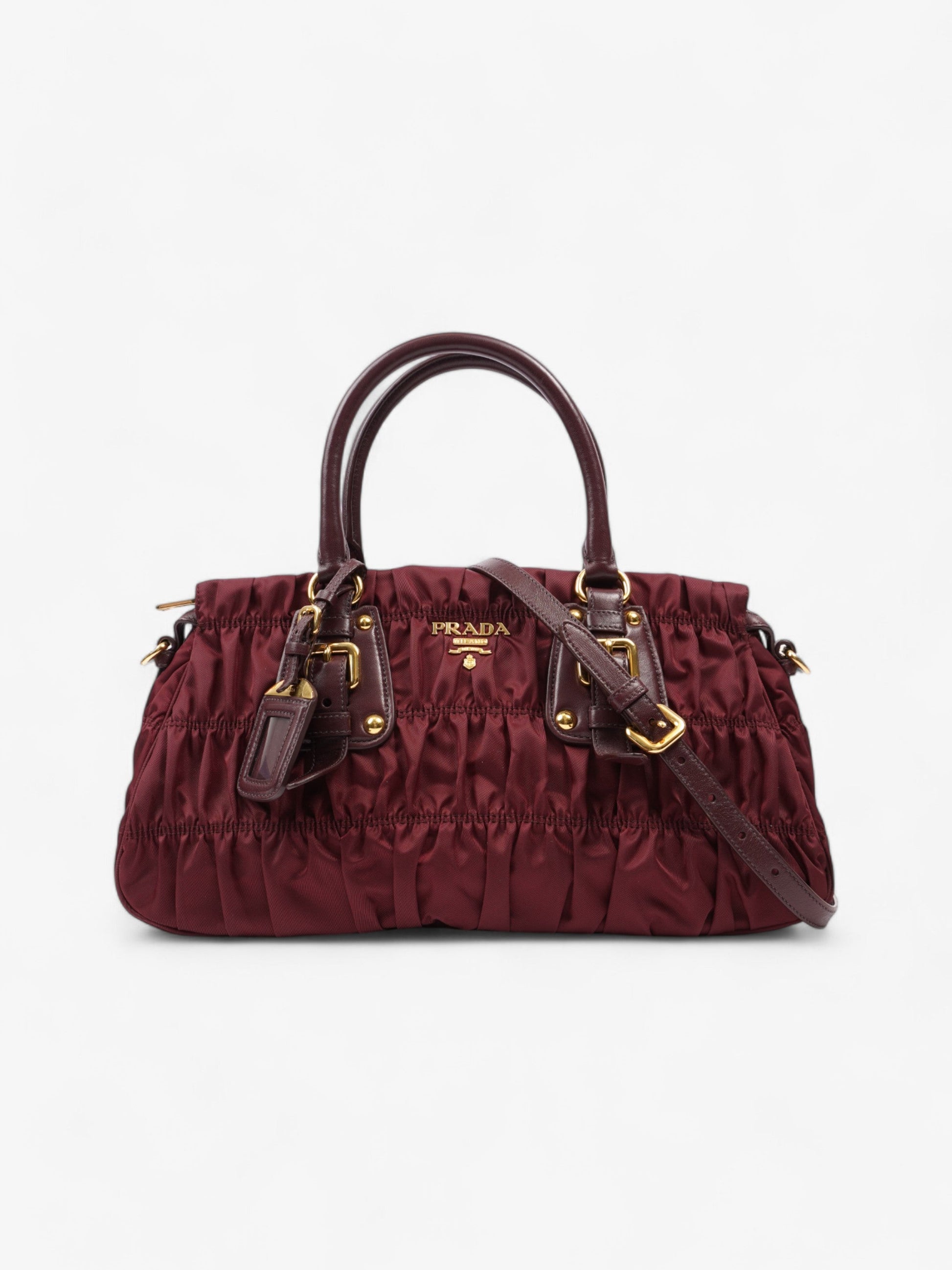 Prada Tessuto Gaufre Dark Handbag Nylon Red Travel Bag