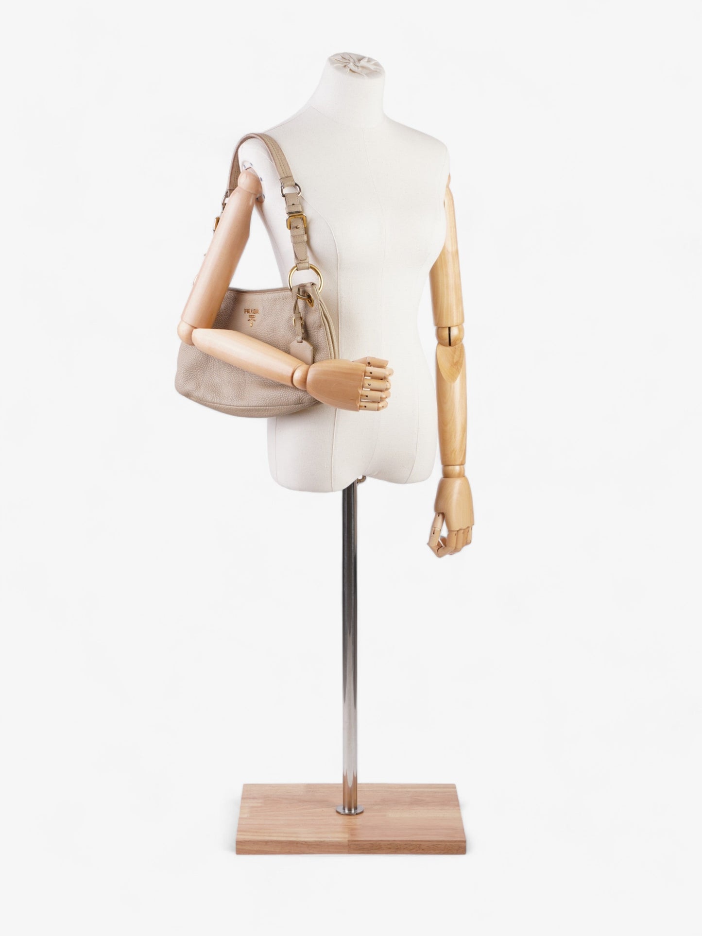 Prada Belted Zipped Shoulder Bag Leather Beige Medium