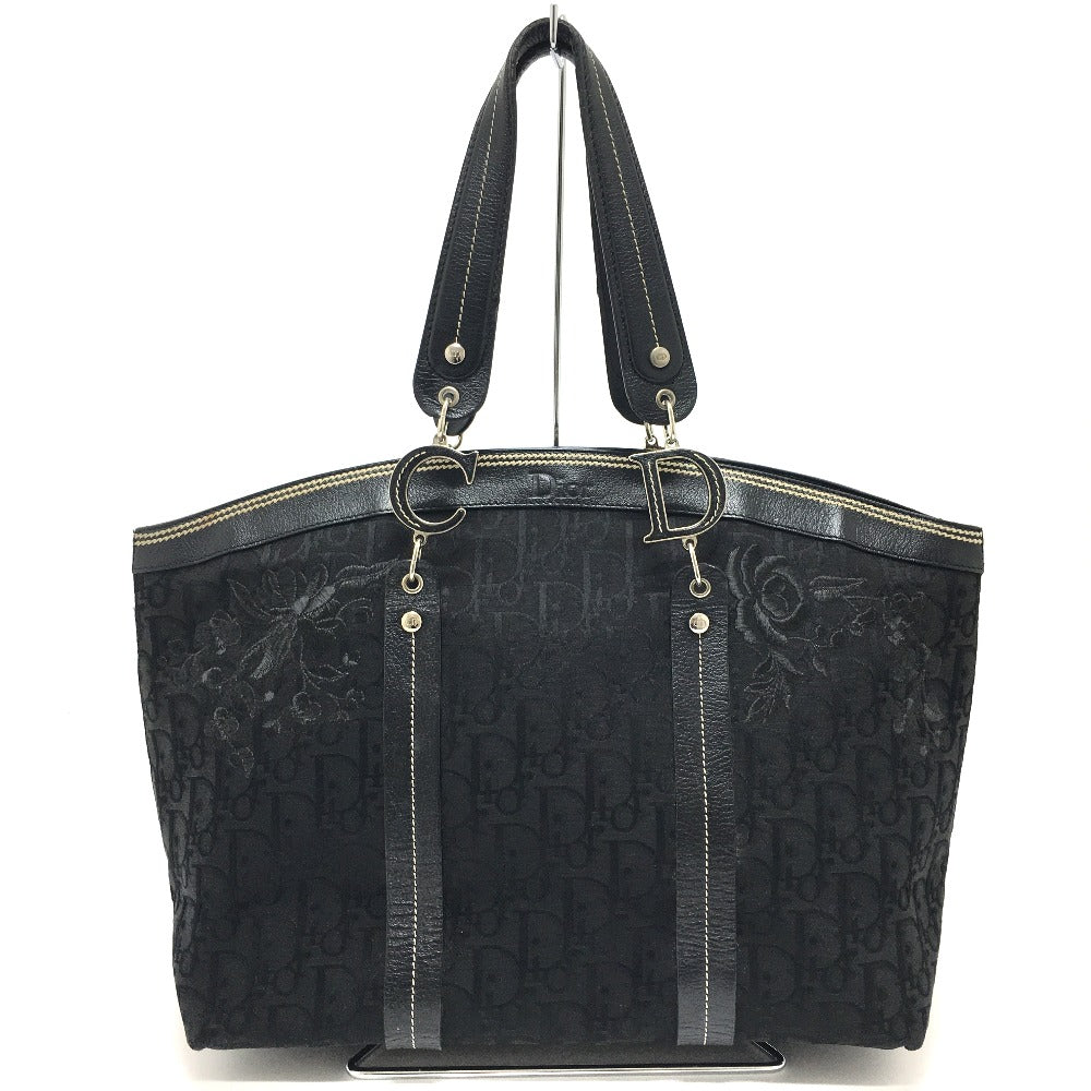 Dior Christian Tote Bag Flower Embroidery Trotter Women Leather Canvas