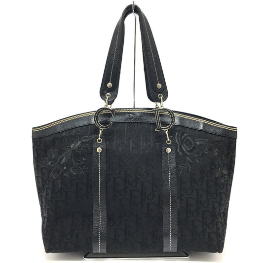 Dior Christian Tote Bag Flower Embroidery Trotter Women Leather Canvas