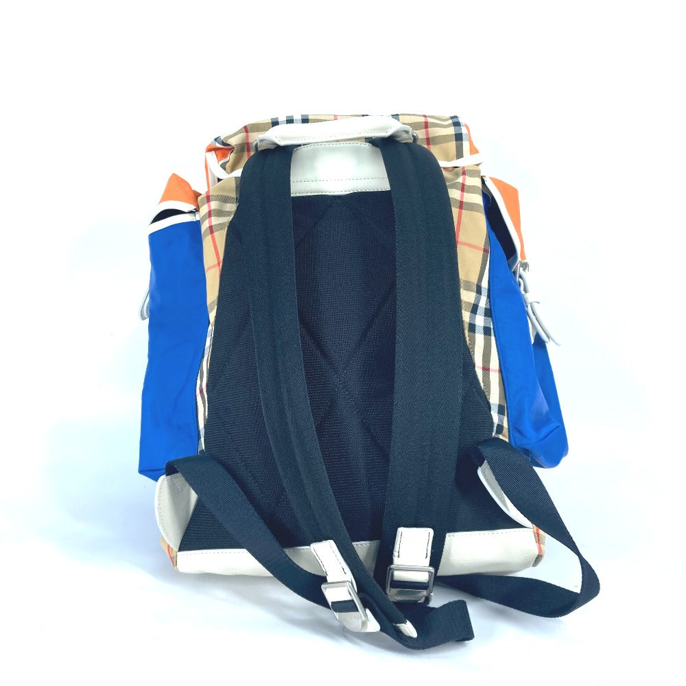 Burberry Backpack Bag Check Mens Leather Canvas Beige