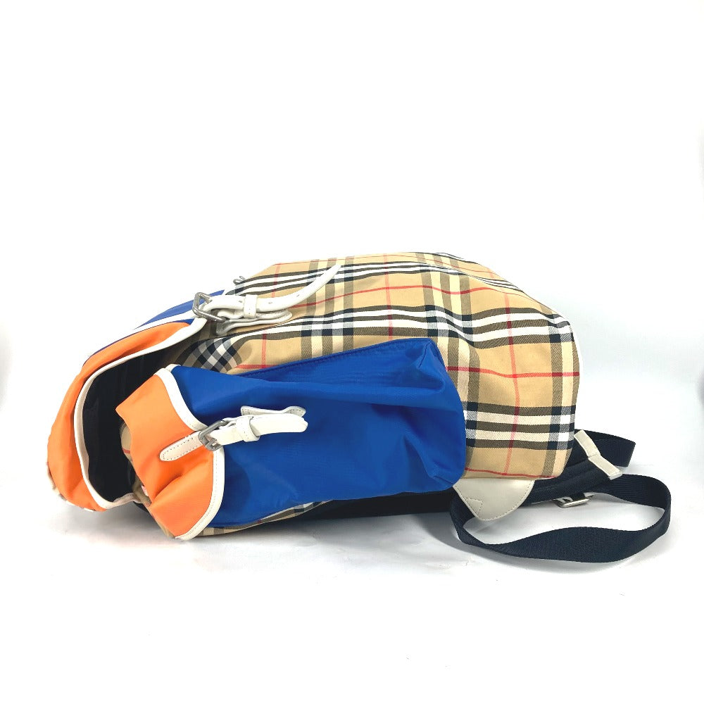 Burberry Backpack Bag Check Mens Leather Canvas Beige