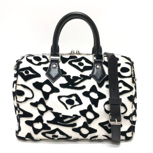 Louis Vuitton Boston Duffel M45563 White x Monogram Leather Canvas Black Travel Bag