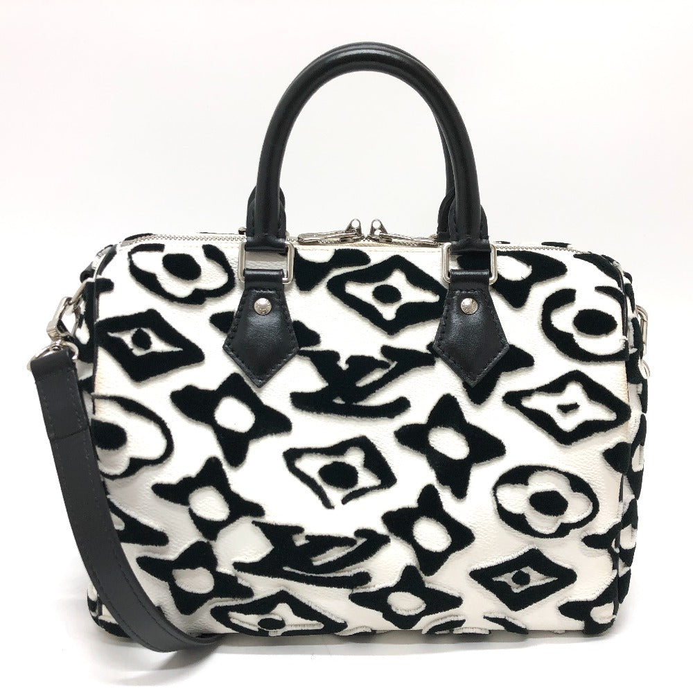 Louis Vuitton Boston Duffel M45563 White x Monogram Leather Canvas Black Travel Bag