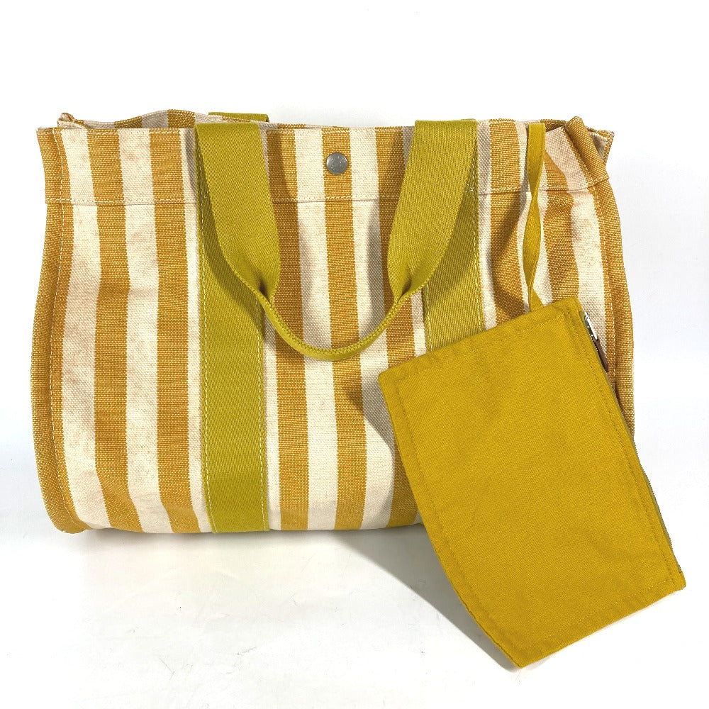 Hermes Tote Bag With Porch Cannes Mm Stripes Canvas Yellow