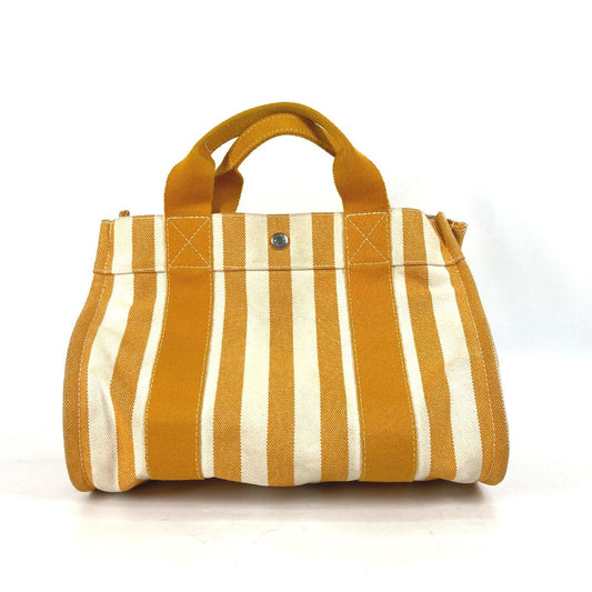 Hermes Handbag With Porch Cannes Pm Stripe Canvas Orange Travel Bag