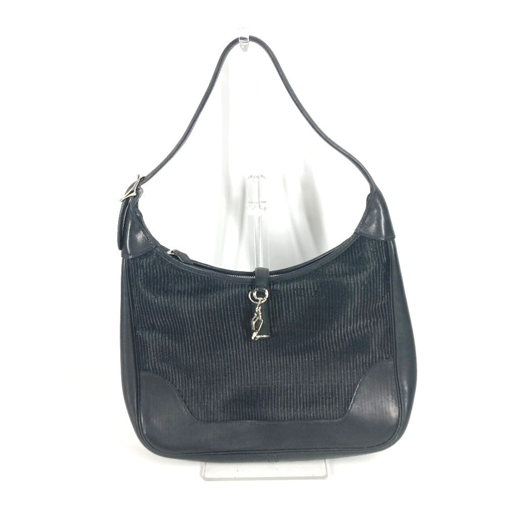 Shoulder Bag Straw, Trim Trim Leather Black