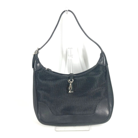 Hermes Shoulder Bag Straw Trim Trim Leather Black