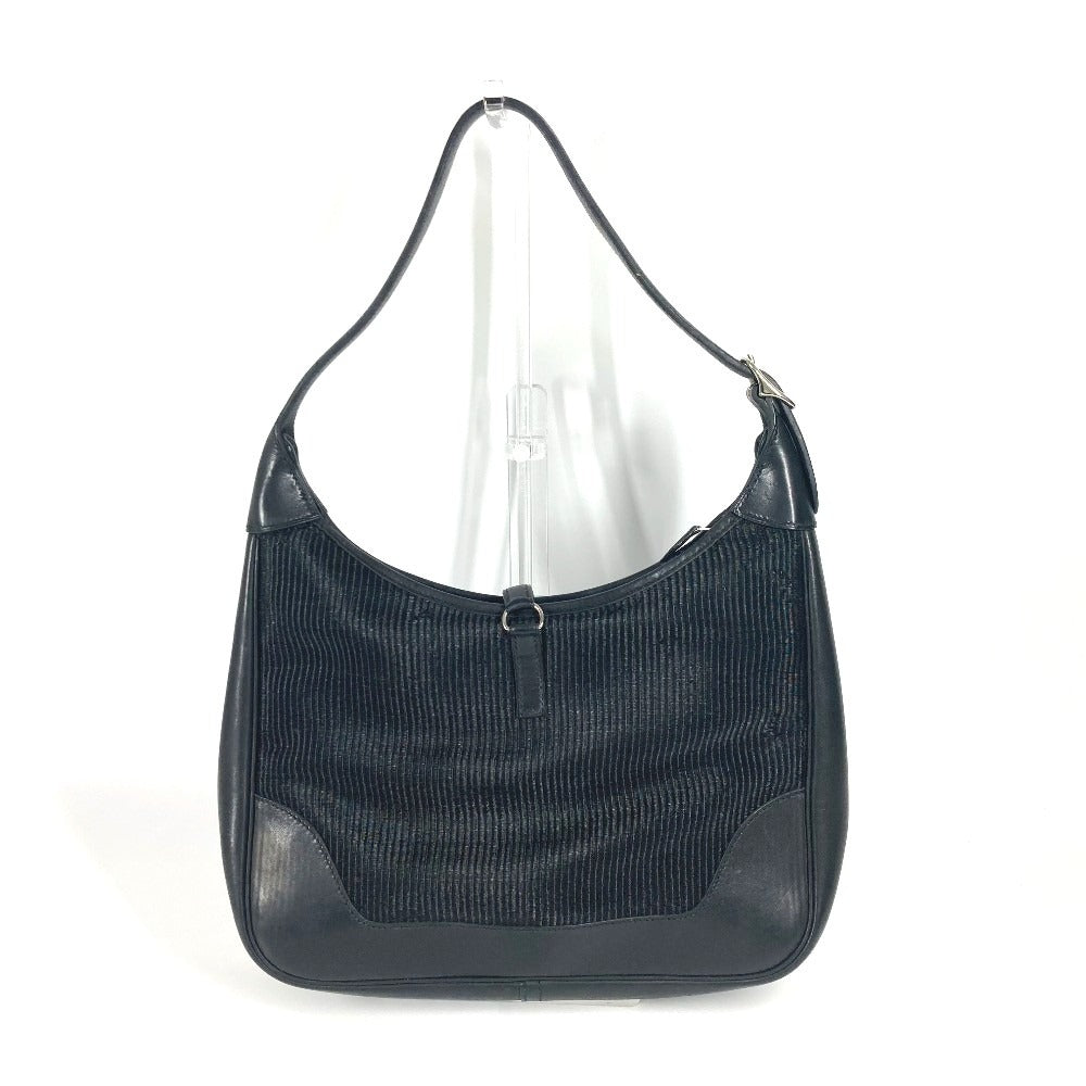 Hermes Shoulder Bag Straw Trim Trim Leather Black