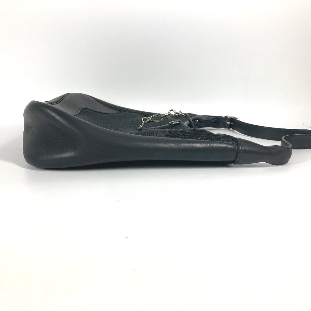 Hermes Shoulder Bag Straw Trim Trim Leather Black