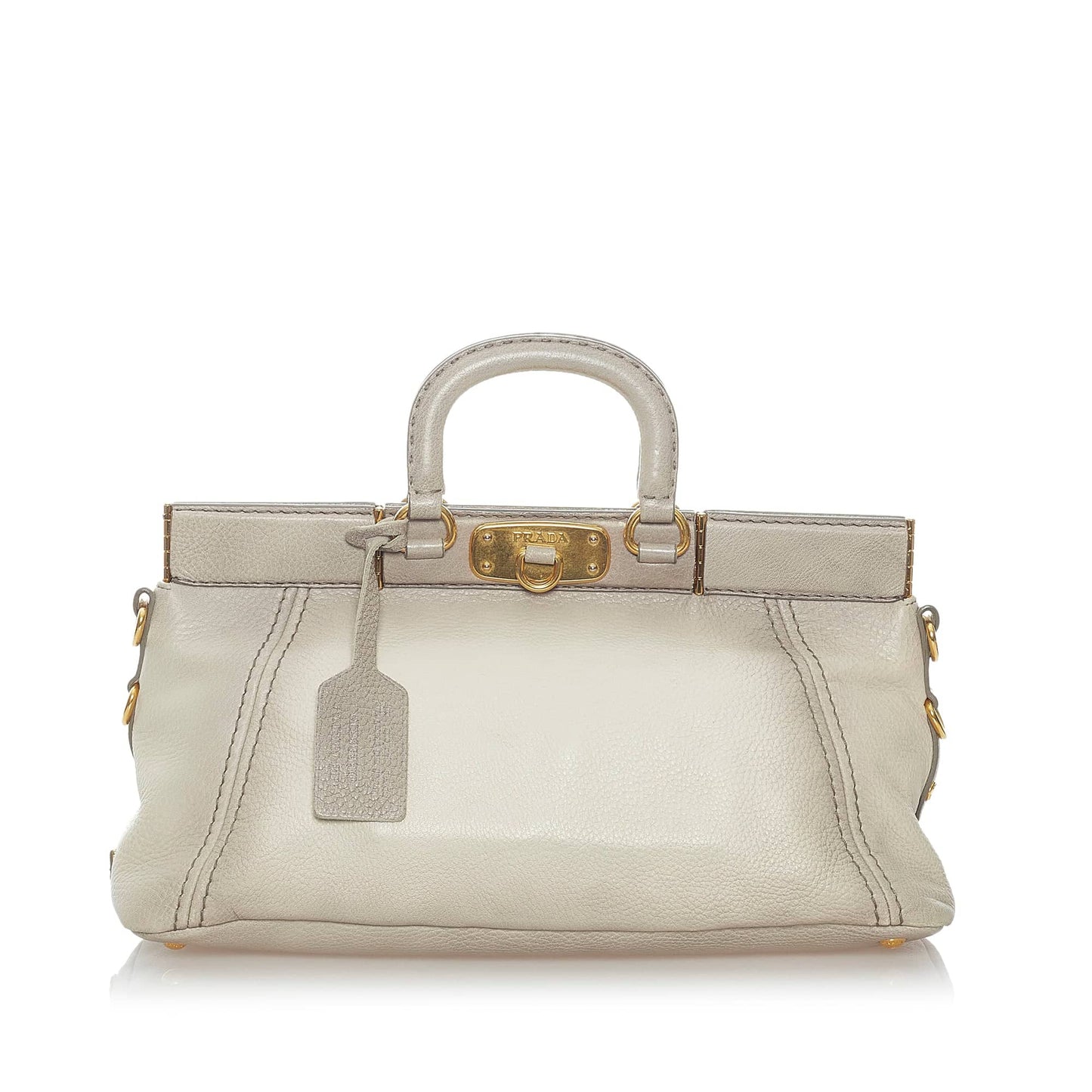 Prada Cervo Antik Frame Handbag Grey Gray Travel Bag