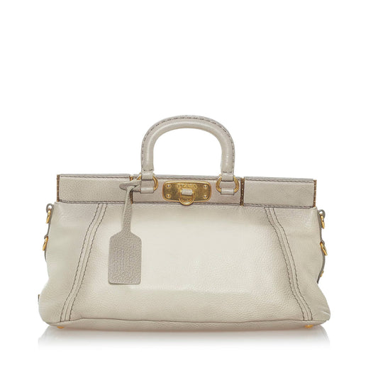 Prada Cervo Antik Frame Handbag Grey Gray Travel Bag