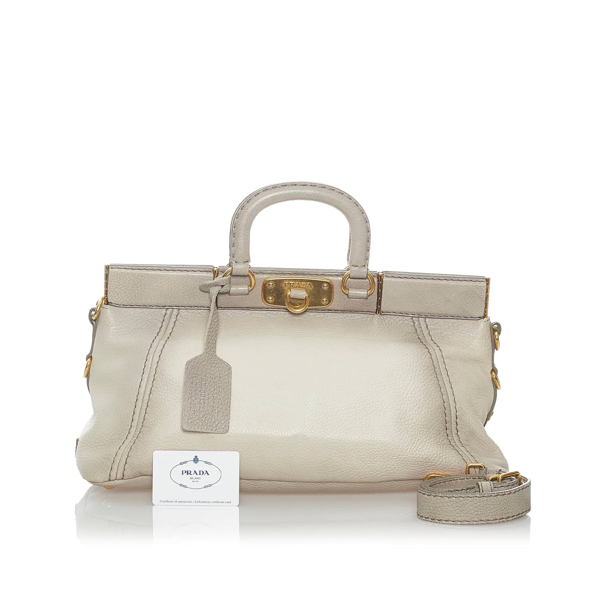 Prada Cervo Antik Frame Handbag Grey Gray Travel Bag