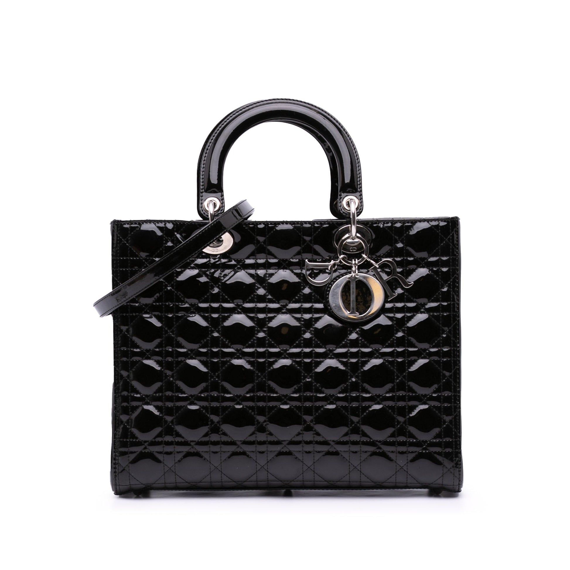 Dior Handbag Cannage Lady Satchel 9 Patent Black Large Satchel Bag