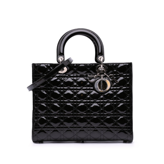 Dior Handbag Cannage Lady Satchel 9 Patent Black Large Satchel Bag
