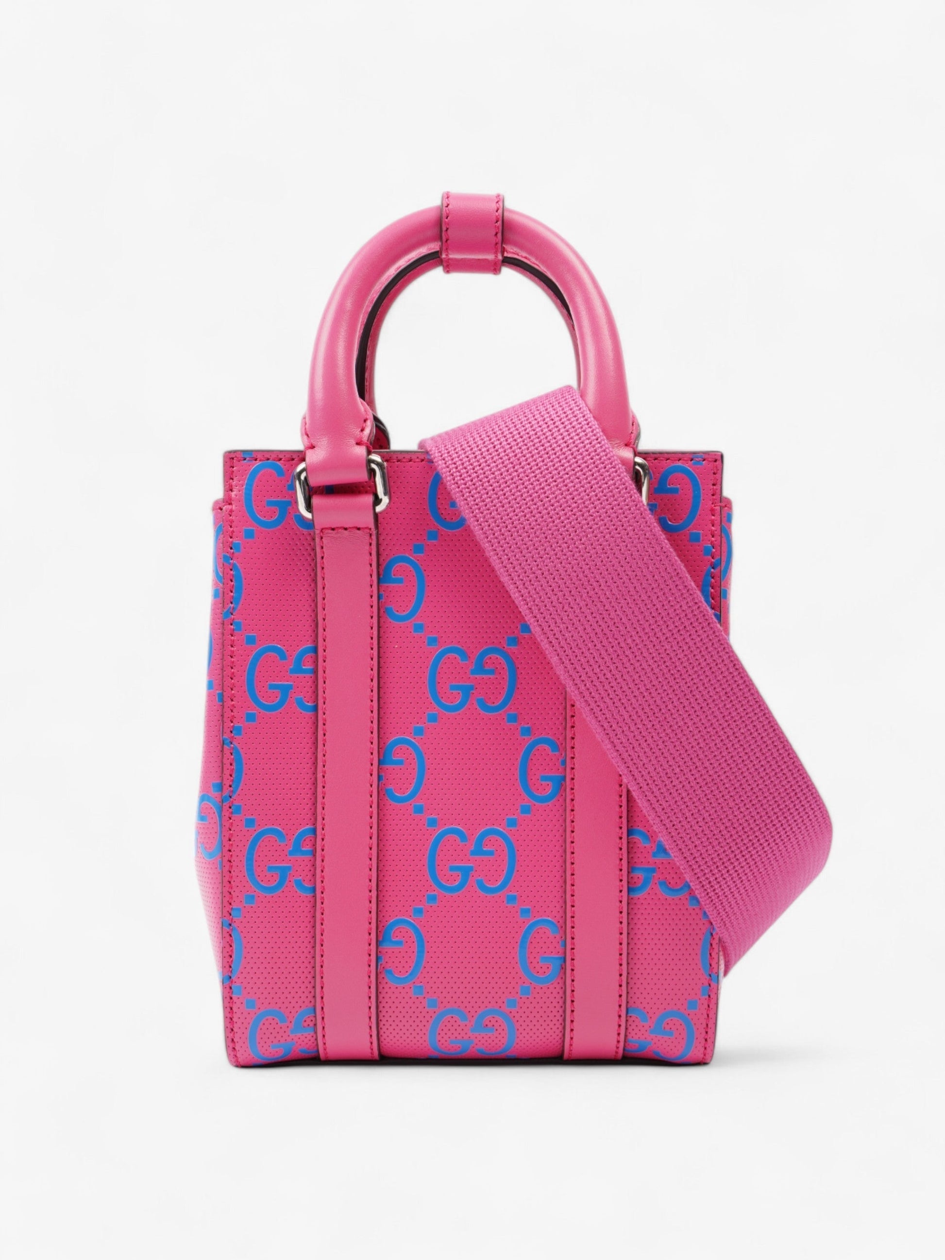 Gucci Mini Tote Logo Embossed Leather Blue Crossbody Bag