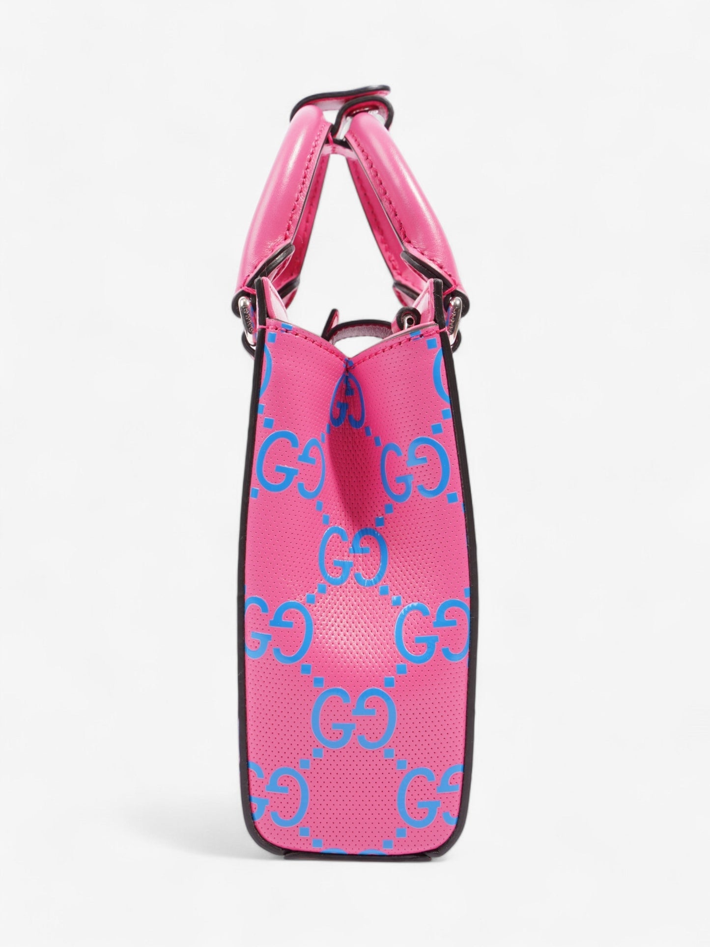 Gucci Mini Tote Logo Embossed Leather Blue Crossbody Bag