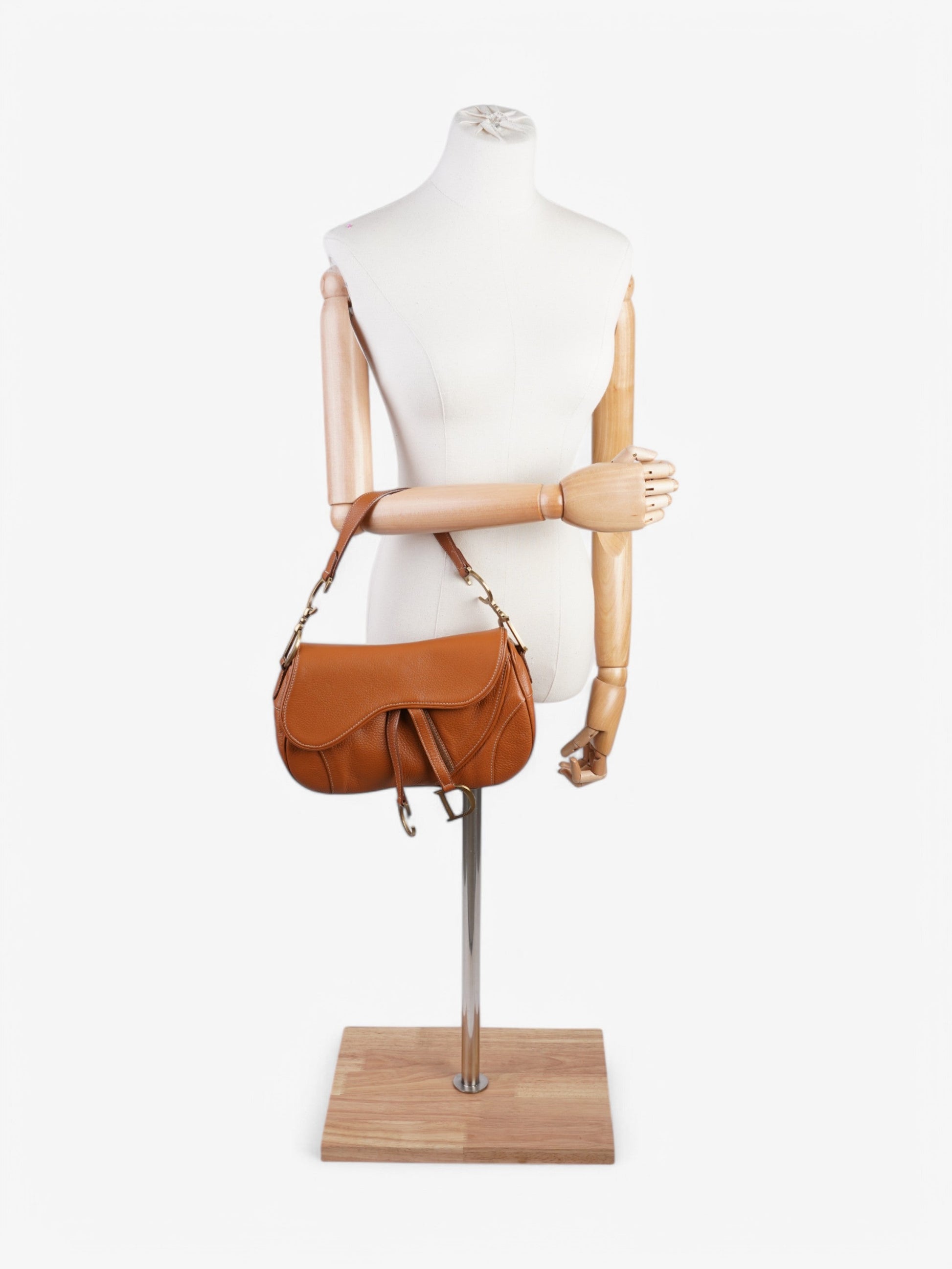 Dior Christian Double Saddle Bag Leather Tan Shoulder Bag