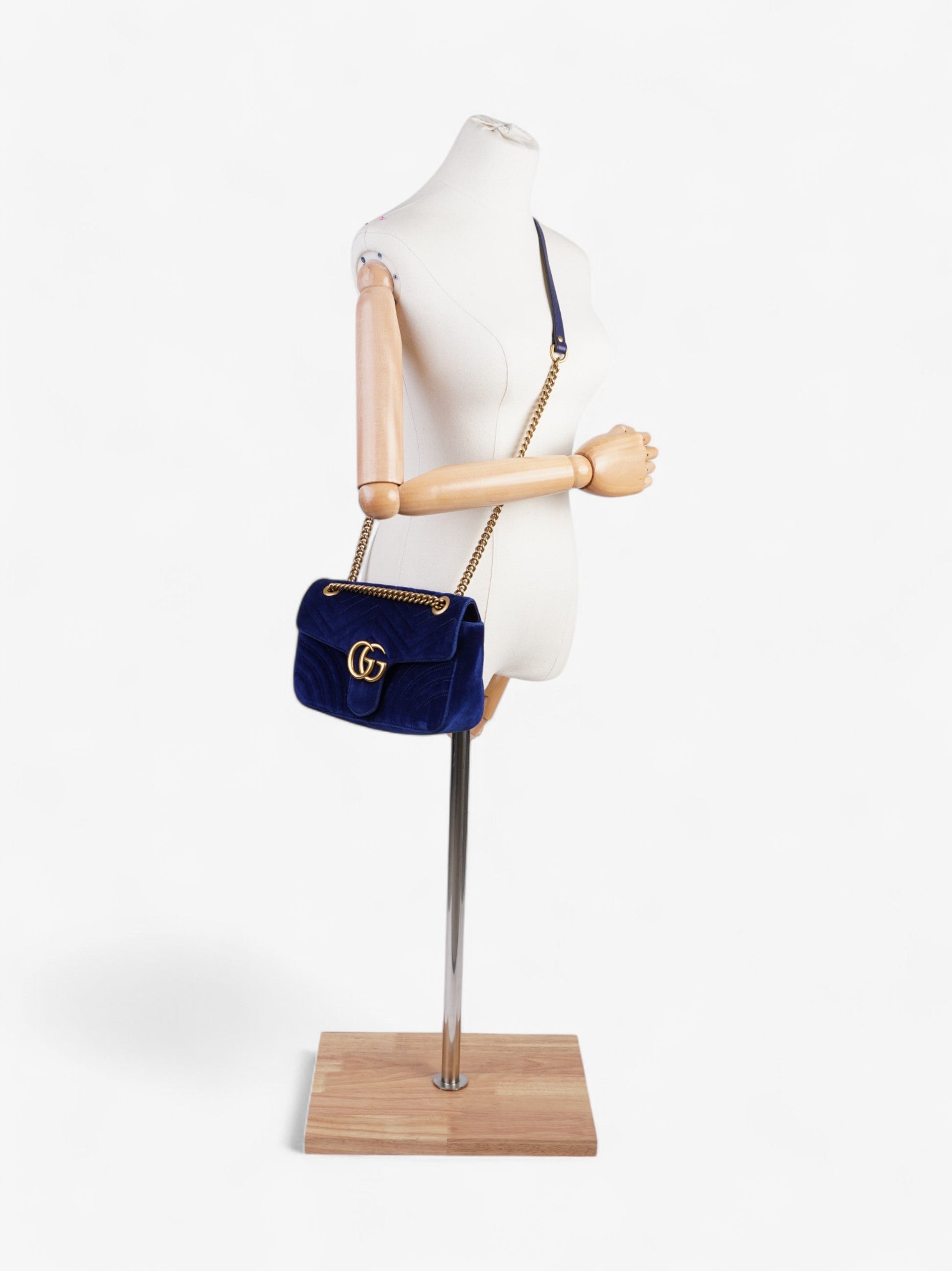 Gucci Marmont Midnight Velvet Shoulder Bag Blue Small