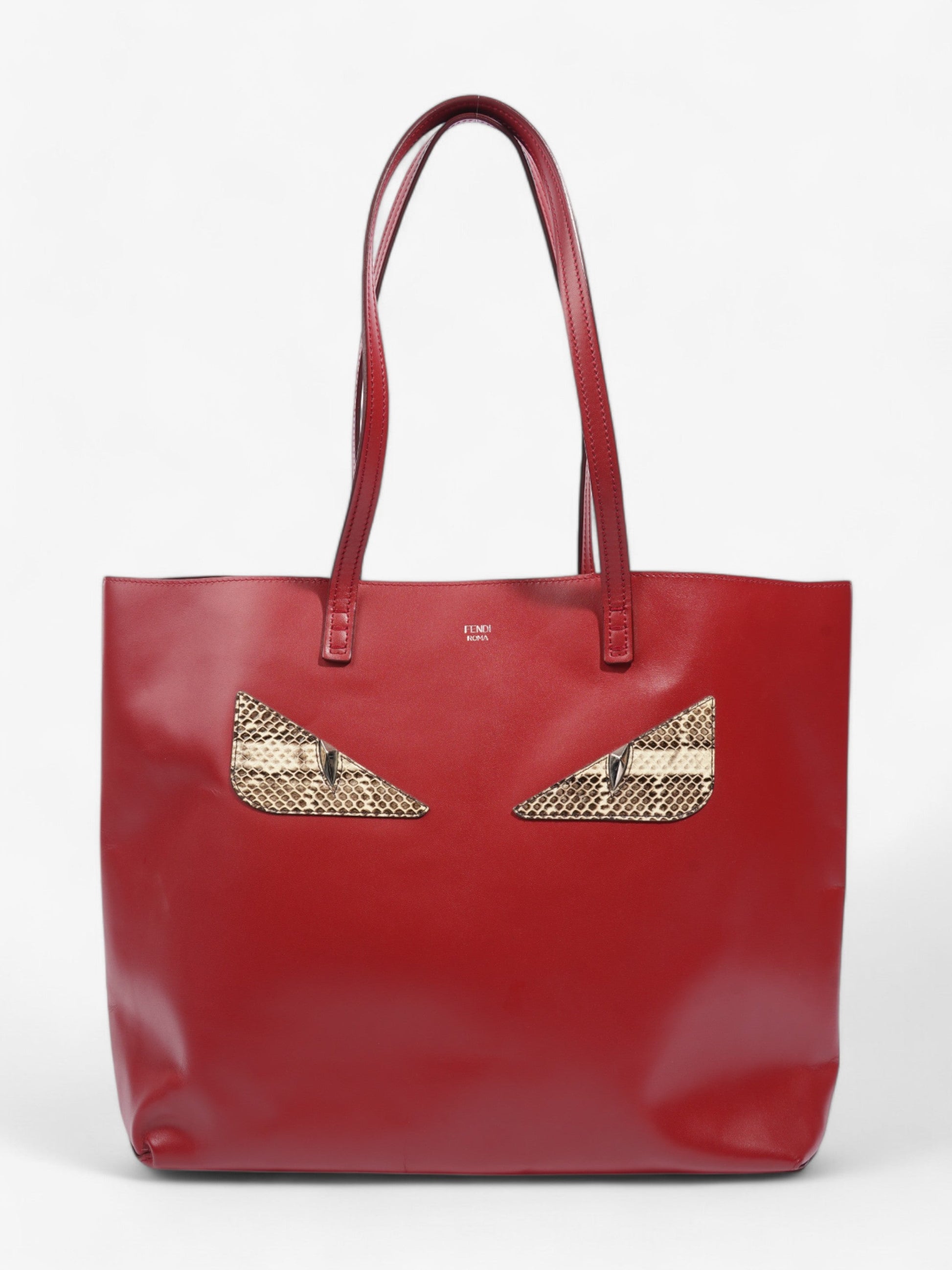 Fendi Monster Eye Tote Snake Leather Red Shoulder Bag