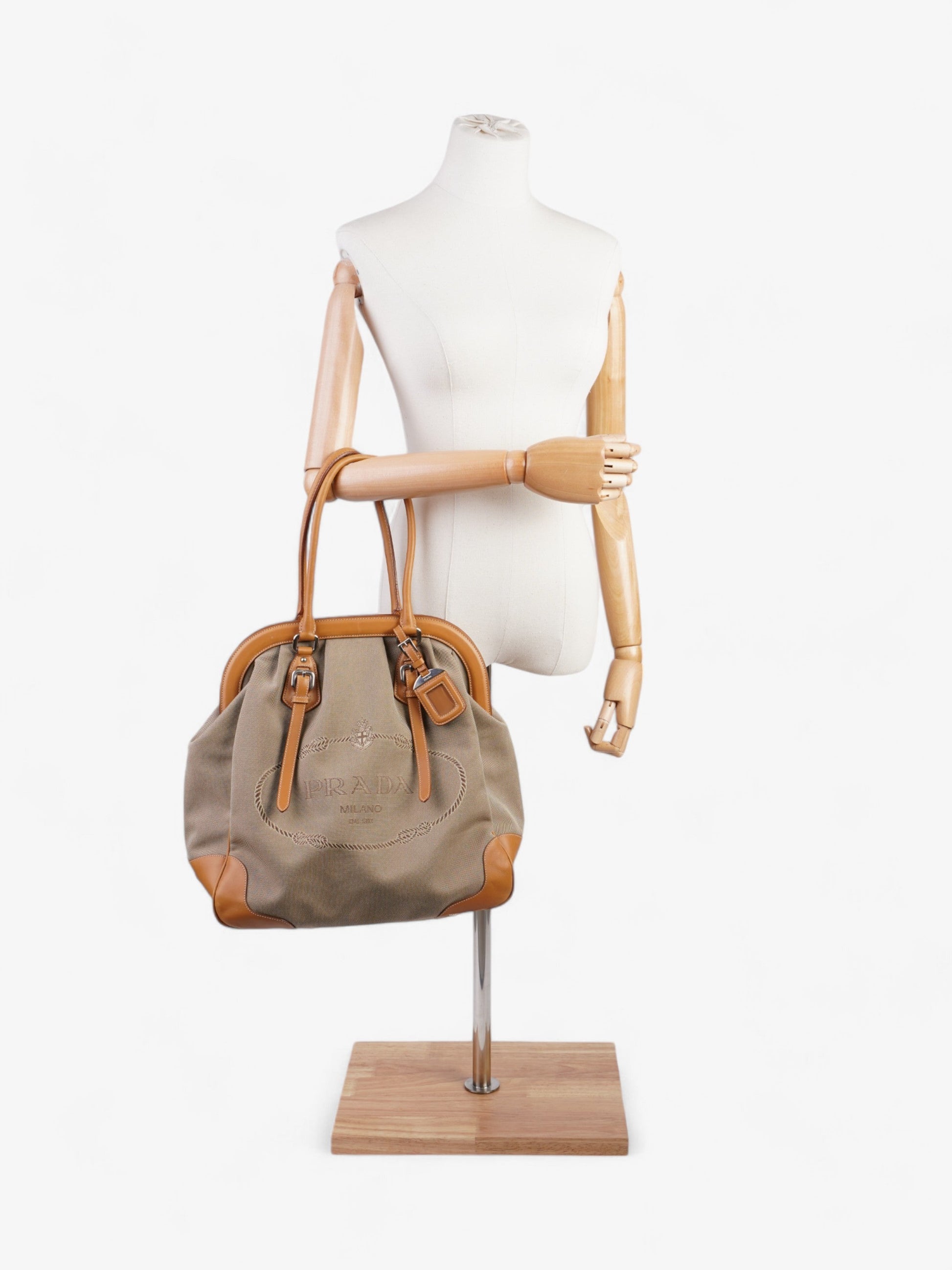 Prada Tote Canvas Beige Logo Shoulder Bag