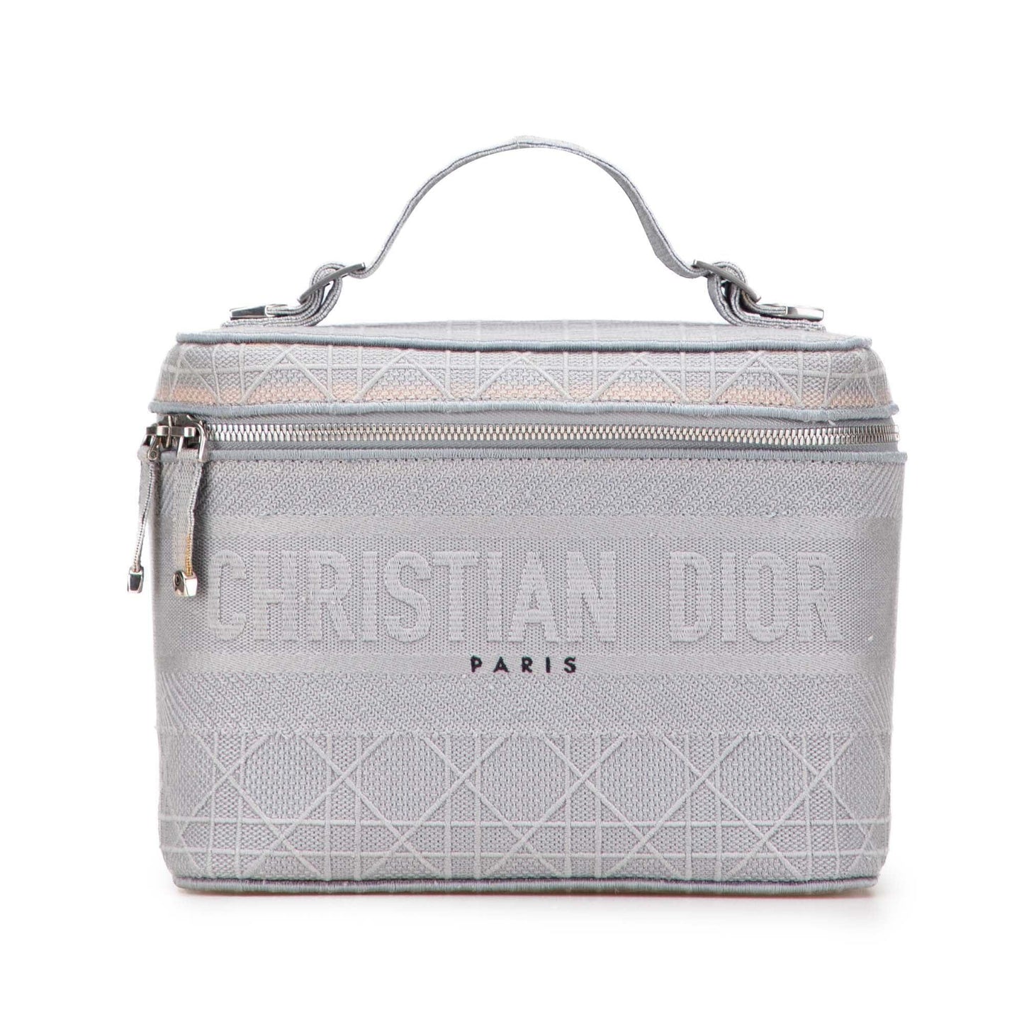 Dior Handbag Cannage travel Vanity Case Canvas Gray Travel Bag