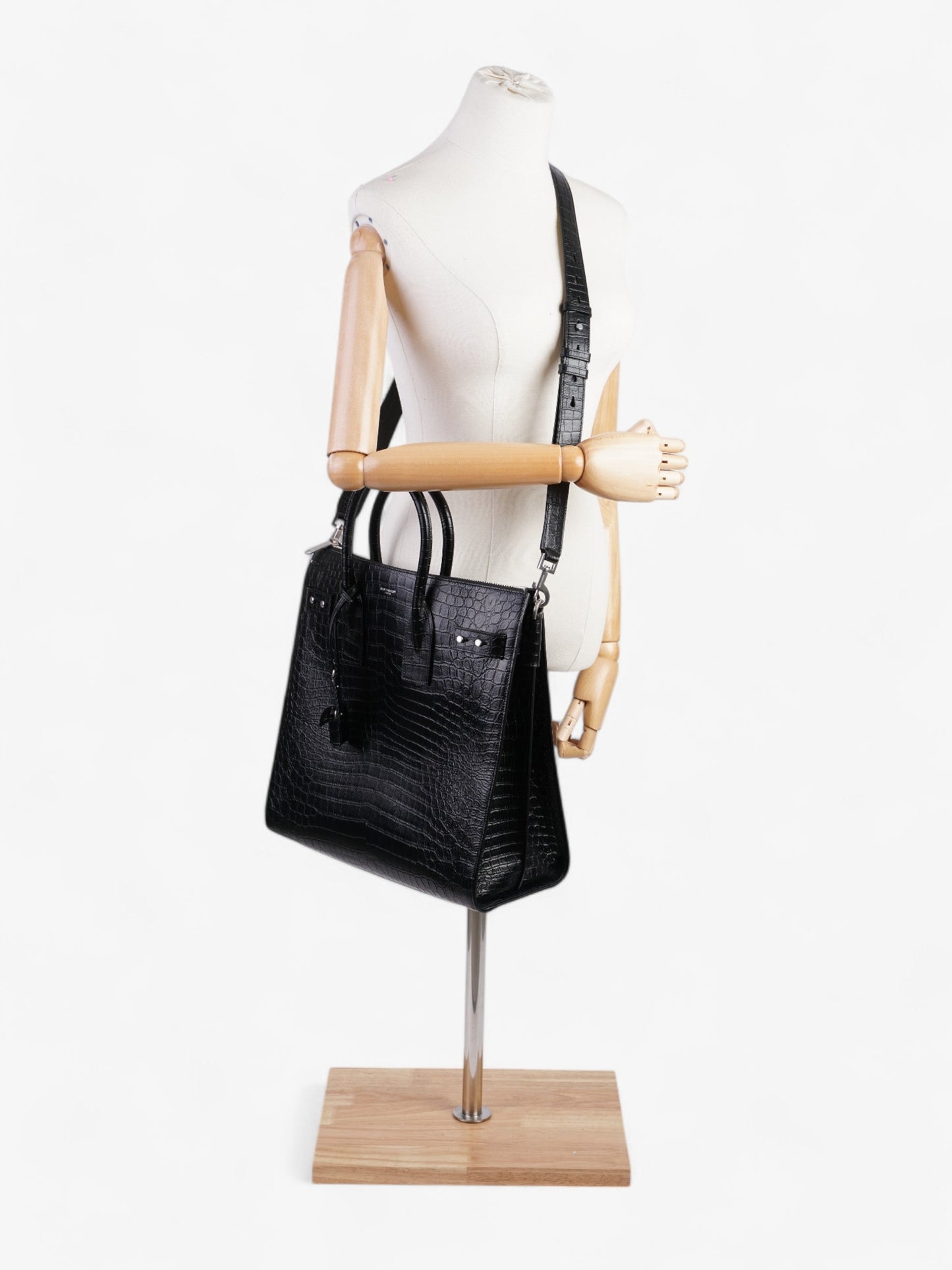 YSL Saint Laurent Sac De Jour North South Tote Bag Leather Black Embossed