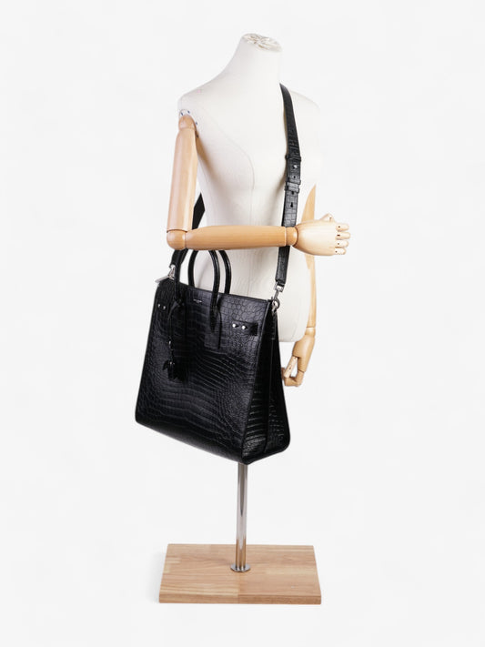 YSL Saint Laurent Sac De Jour North South Tote Bag Leather Black Embossed