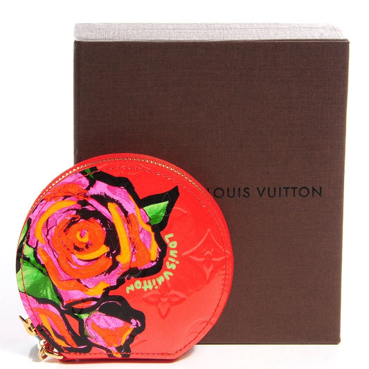 Louis Vuitton Roses Chapeau Coin Purse Sunset Orange Vernis Wallet Case