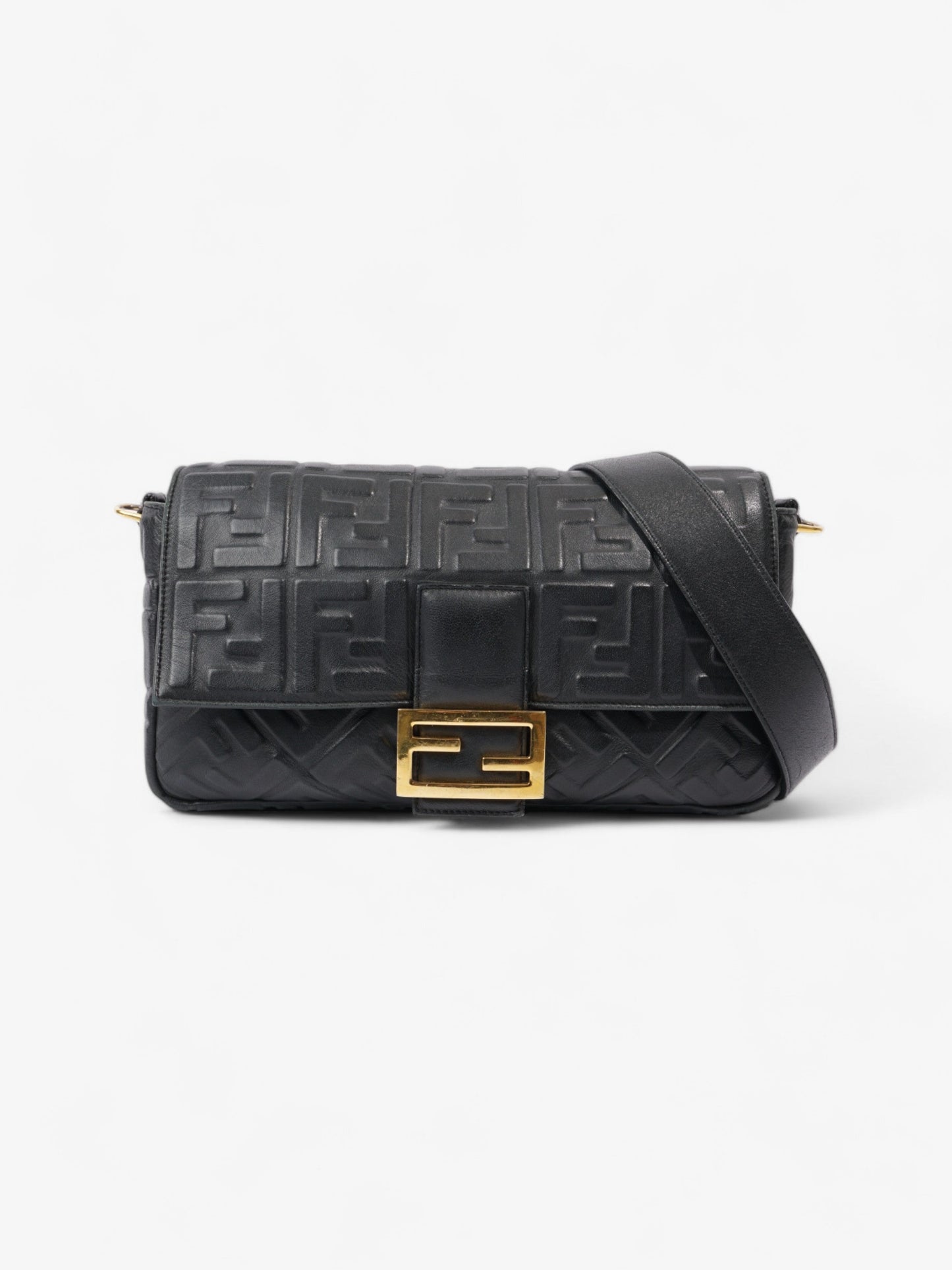 Fendi Baguette Crossbody Bag Leather Lambskin Black Shoulder Bag