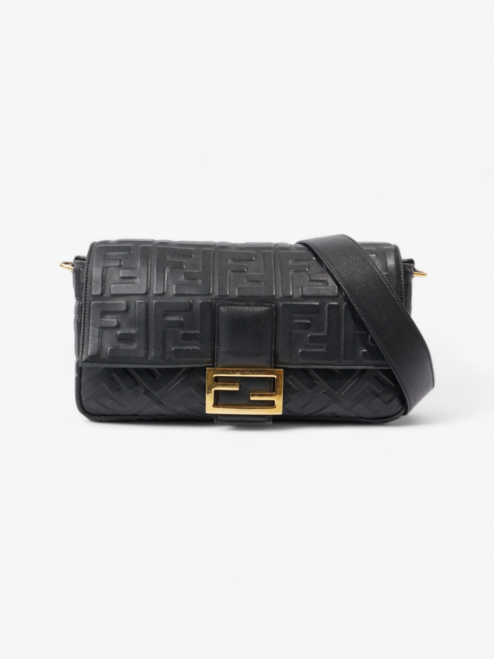 Fendi Baguette Crossbody Bag Leather Lambskin Black Shoulder Bag