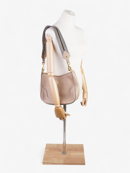 Prada Zipped Hobo Taupe Calfskin Leather Beige Hobo Bag