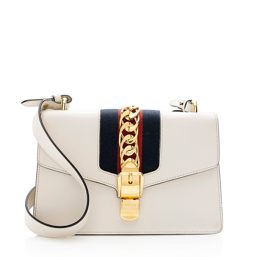 Gucci Sylvie SHF Leather Nylon Calfskin White Crossbody Bag