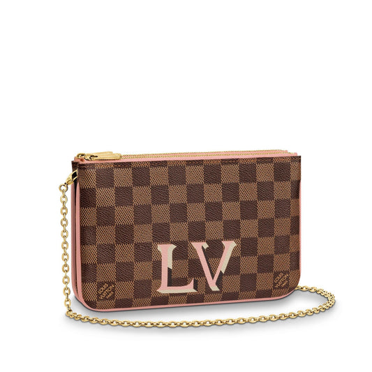 Louis Vuitton EBÈNE Double Zip Pochette Damier Clutch Bag
