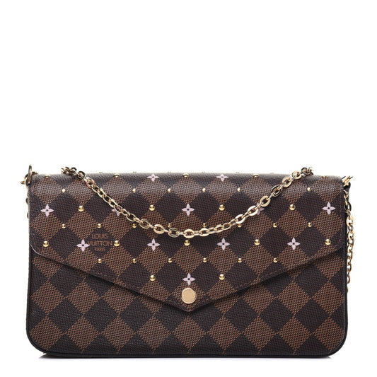 Louis Vuitton EBENE FLOWER STUDDED FELICIE POCHETTE Damier Clutch Bag