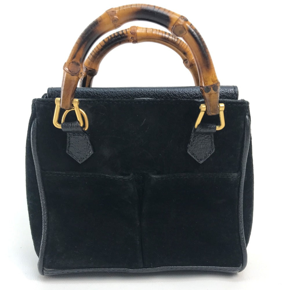 Gucci x Pochette Bamboo Leather Suede Black Brown Shoulder Bag