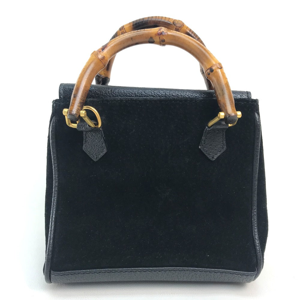 Gucci x Pochette Bamboo Leather Suede Black Brown Shoulder Bag