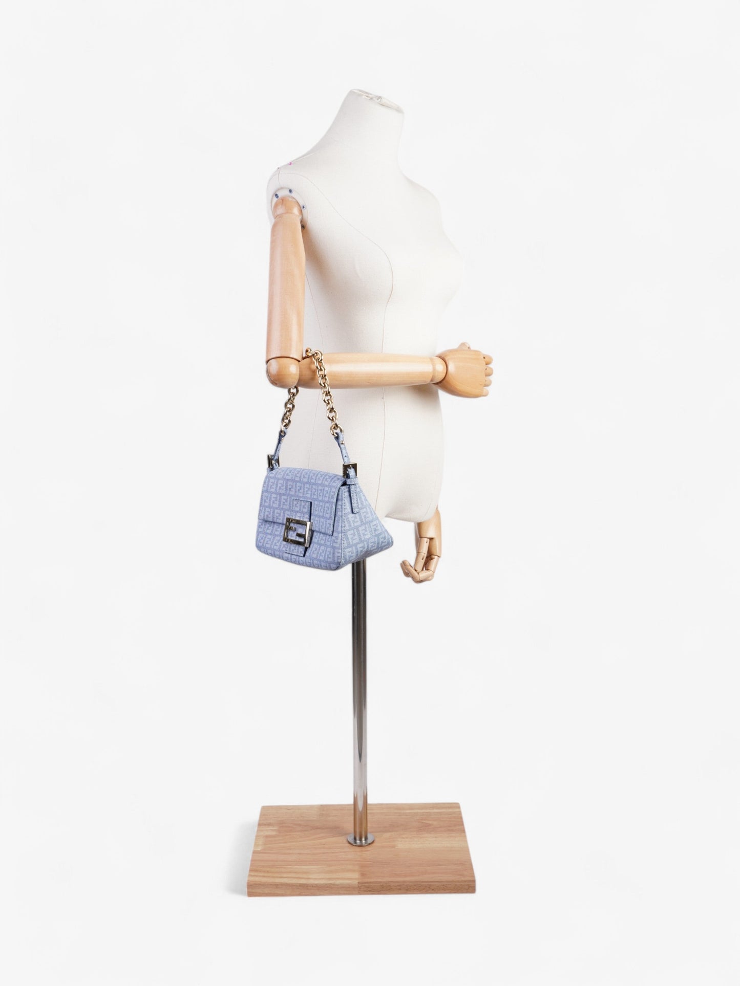 Fendi Mama Baguette Shoulder Bag Canvas Blue Mini