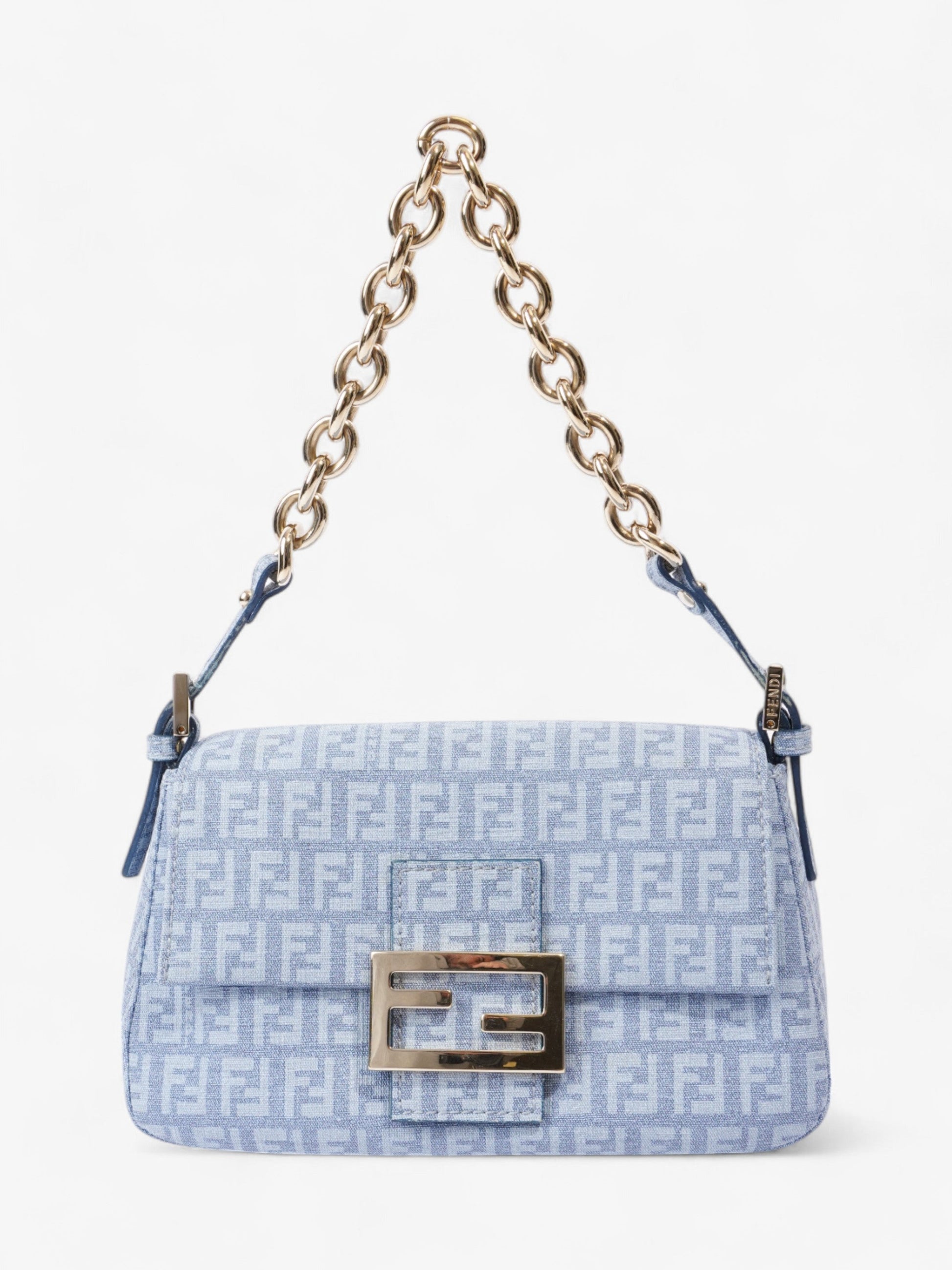 Fendi Mama Baguette Shoulder Bag Canvas Blue Mini