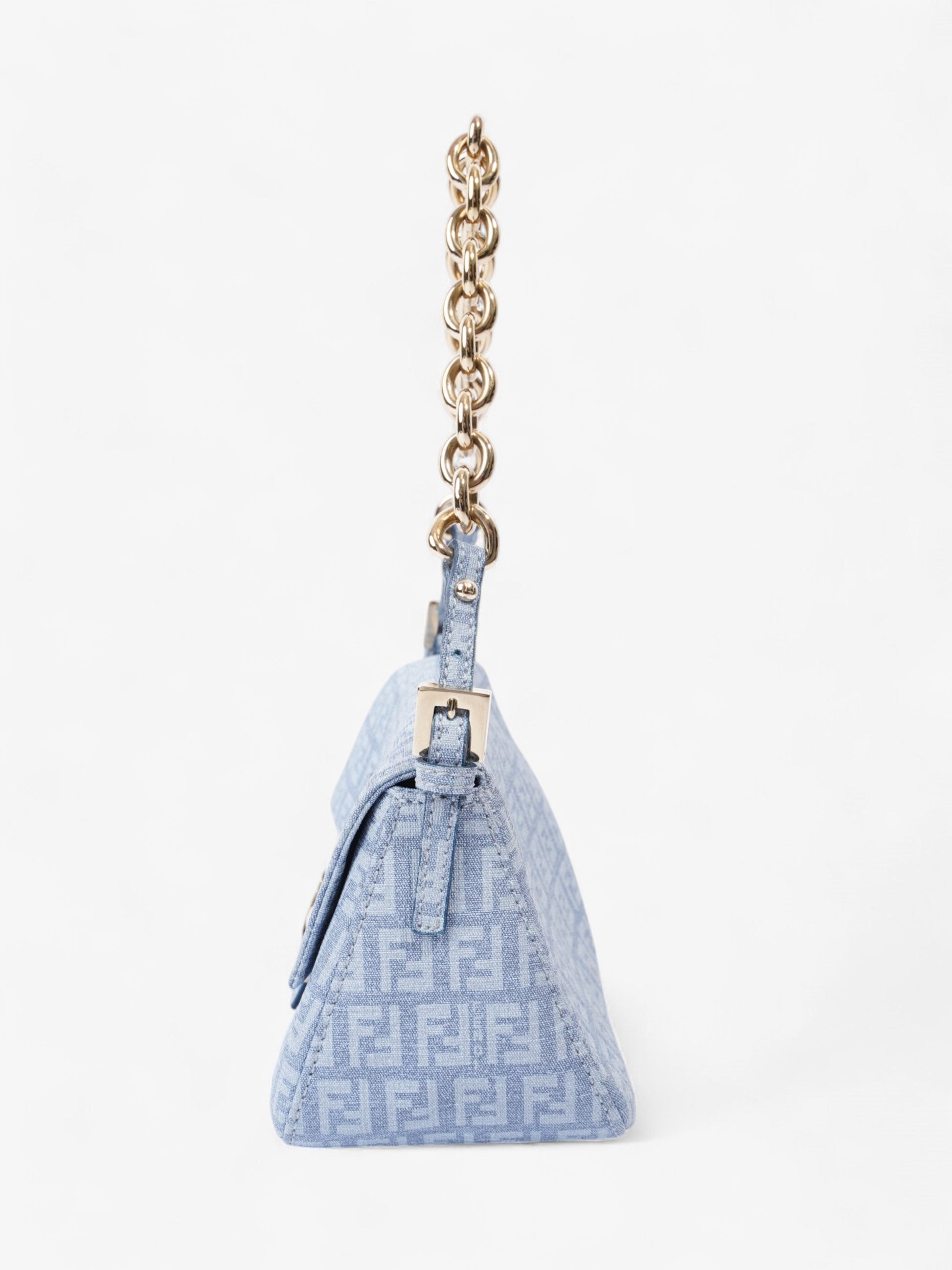 Fendi Mama Baguette Shoulder Bag Canvas Blue Mini