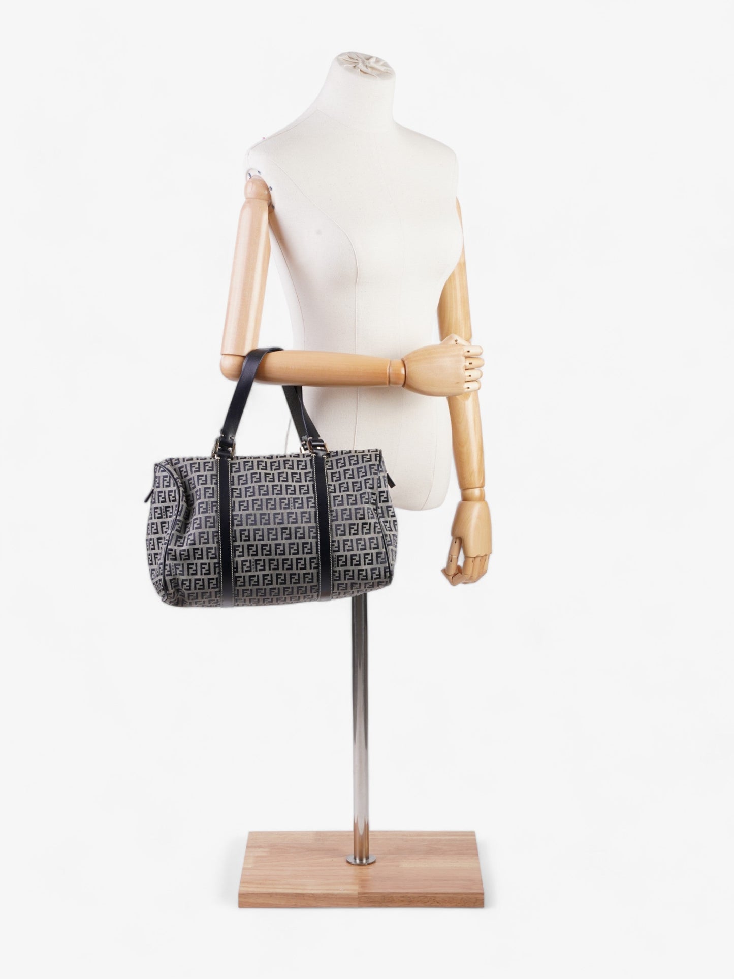 Fendi Zucchino Boston Grey Travel Bag Canvas Gray Navy