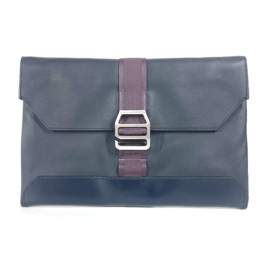 Hermes Clutch Bag City Slide Mens Leather Navy Shoes