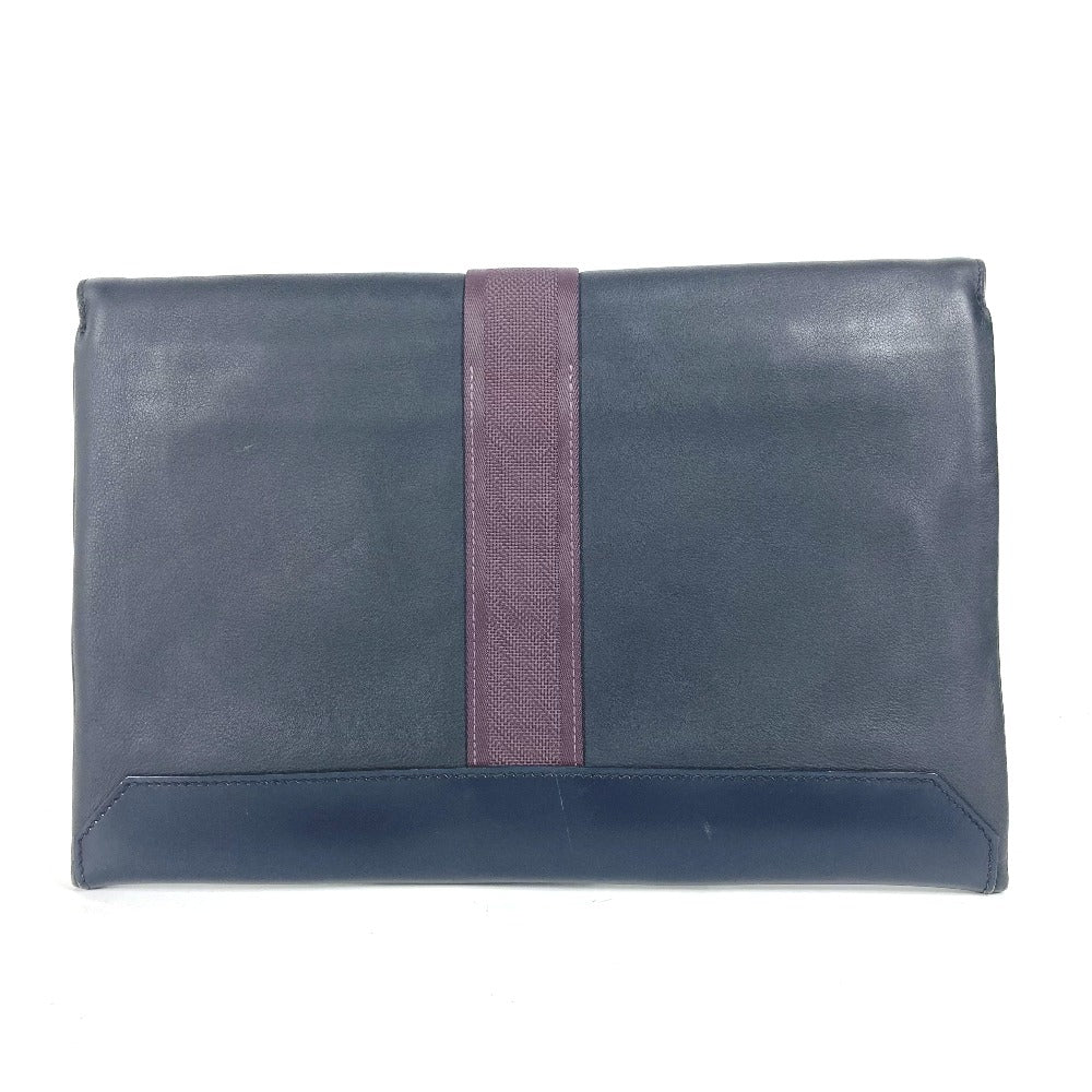 Hermes Clutch Bag City Slide Mens Leather Navy Shoes