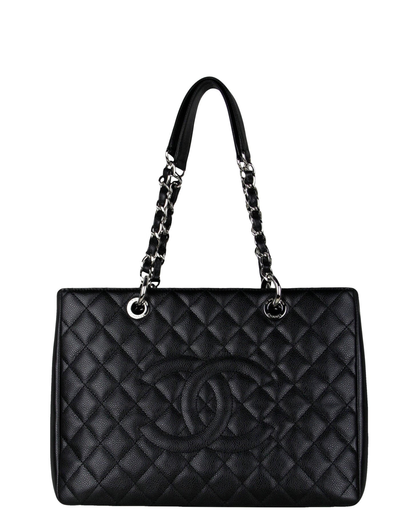 Black Caviar Leather Quilted Grand Shopper Tote GST Classic