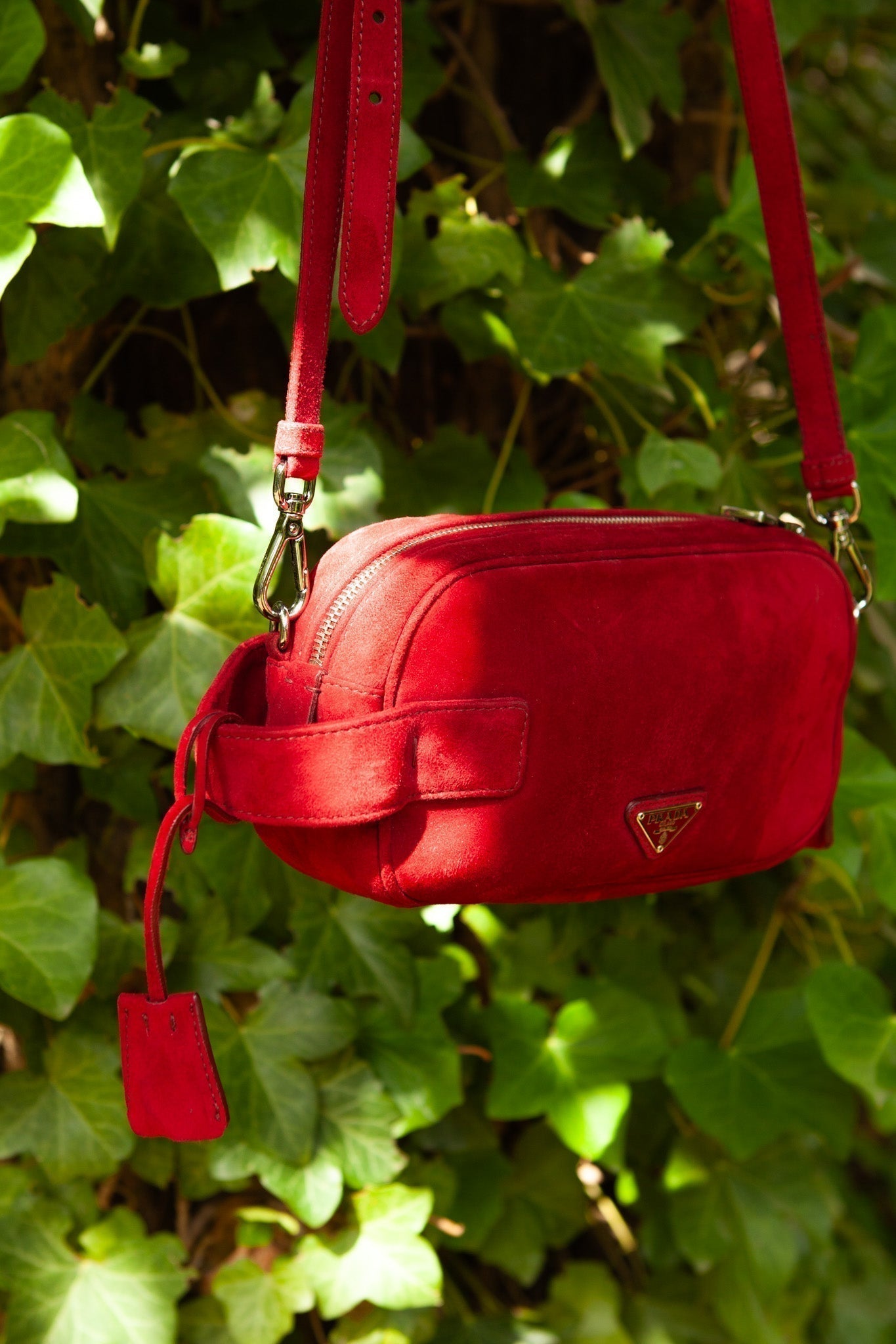 Prada Crossbody Bag Rubinred Suede