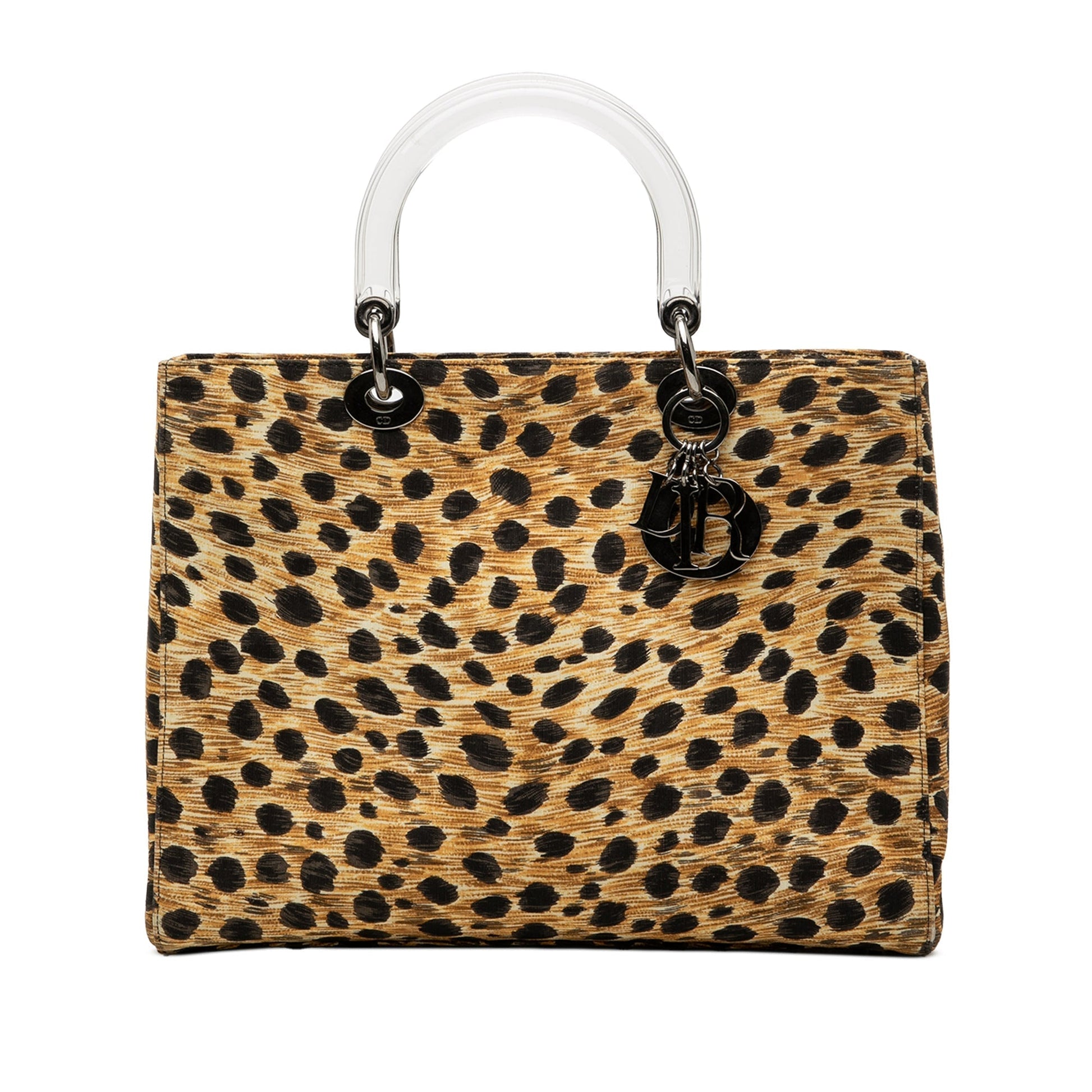 Dior Handbag Leopard Print Lady Satchel Canvas Brown Large Satchel Bag