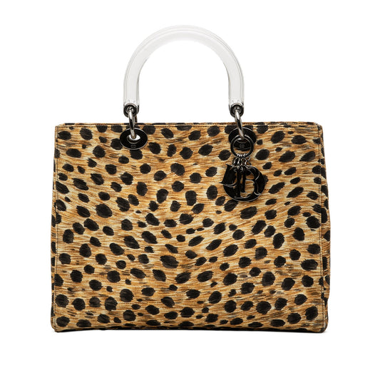 Dior Handbag Leopard Print Lady Satchel Canvas Brown Large Satchel Bag