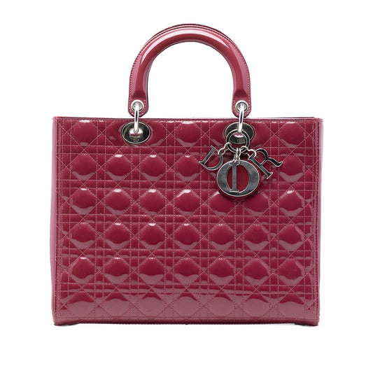 Dior Handbag Cannage Lady Satchel 2 Patent Red Large Satchel Bag