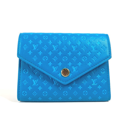 Louis Vuitton Trifold M82314 Nanogram Portefeuille Victorine Leather Blue Wallet Case