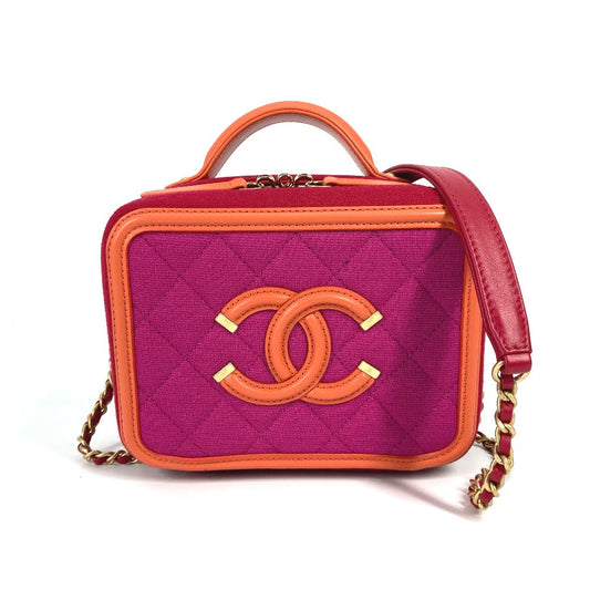 Chanel COCO Mark CC filigree vanity Red Canvas Leather Crossbody Bag